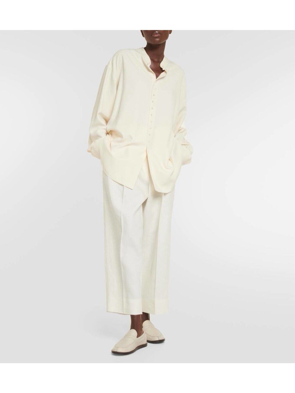 VTG Como Seta Cream White Oversized Long Sleeve Mockneck Blouse Silk 10